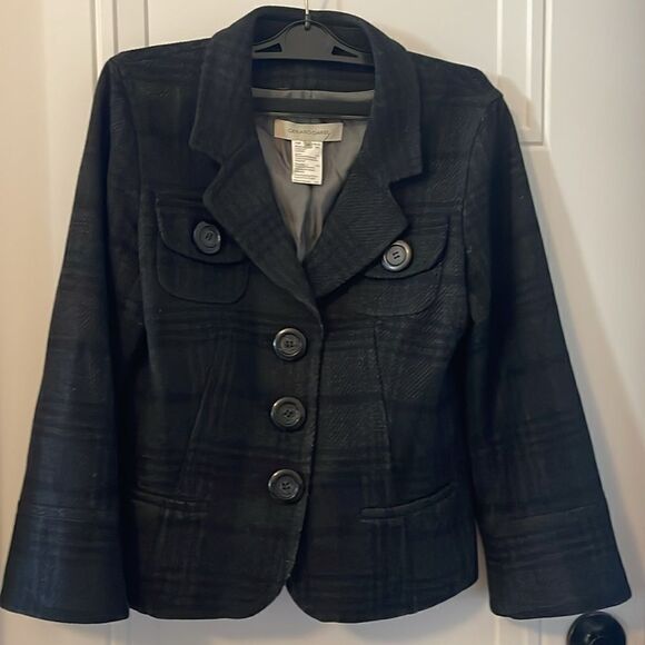 Gerard Darel Black and Charcoal Plaid Cropped Jacket - Picture 1 of 8